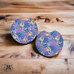 Trippy Smiley Face Car Accessories | Trippy Car Coaster Set |